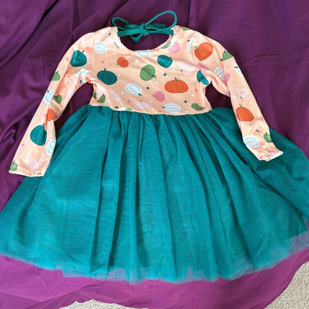 Teal Pumpkin Print Kids Dress